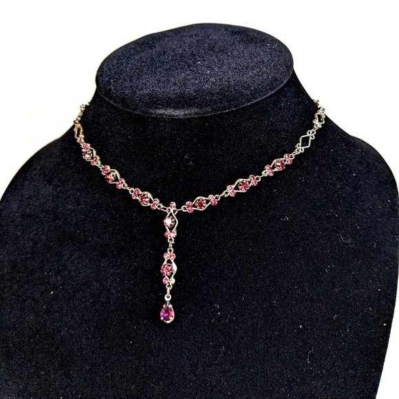 Vintage Claire's Lavalier Necklace with Prong Set Purple Stones - Silver Tone - Picture 3 of 5